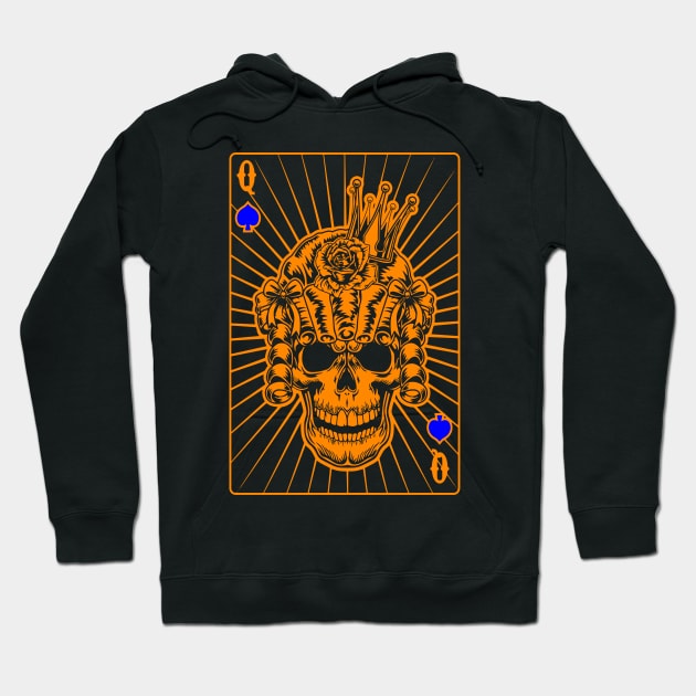 Queen of Spades Orange Skull Hoodie by Ravensdesign